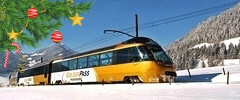 Панорамный поезд экспресс Золотой перевал (Golden Pass) зимой